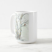Winter-Birken farbige Bleistift-Kunst Kaffeetasse (Vorderseite Links)
