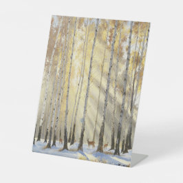 Winter-Birkenwald mit Hirschen Sockelschild