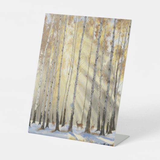 Winter-Birkenwald mit Hirschen Sockelschild (Vorderseite)