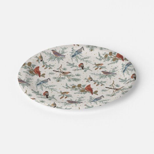 Winter Birnen und Kiefernzweige Muster Pappteller (Schrägansicht)