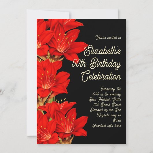 Winter Birthday Amaryllis Blume Einladung (Vorderseite)