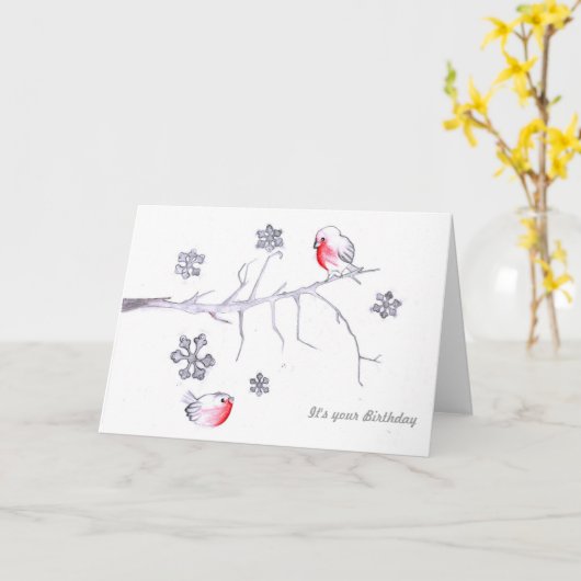 Winter Birthday card Karte (Gelbe Blume)
