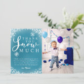 Winter Birthday Party Boy Foto Dankeskarte (Stehend Vorderseite)