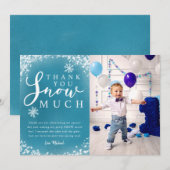 Winter Birthday Party Boy Foto Dankeskarte (Vorne/Hinten)