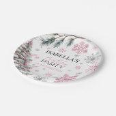 Winter Birthday Pink Pappteller (Schrägansicht)