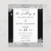Winter Black and Silver Glitzer Einladung Hochzeit (Vorderseite)