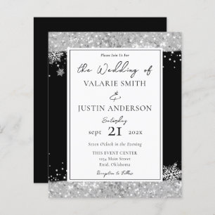 Winter Black and Silver Glitzer Einladung Hochzeit