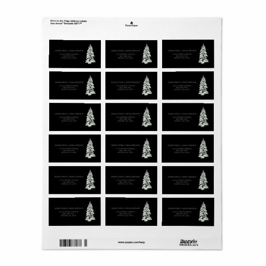 Winter Black Snow Weihnachtsbaum Hochzeit Adressaufkleber (Vorne)