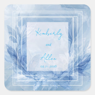 Winter Blau Aquarell Marmoriertes Blatt Quadratisc Quadratischer Aufkleber