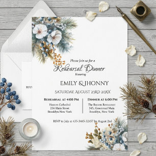 Winter Blau Boho Florales Probedinner Einladung