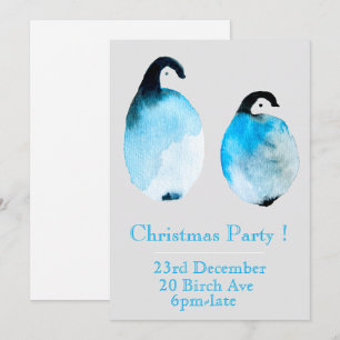 Winter-Blau-Pinguin-Weihnachtsfeier-Einladung Einladung