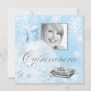 Winter Blau Schneeblatt Foto Quinceanera Einladung