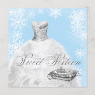 Winter Blau Schneeglanz Sweet Sixteen Party Einladung