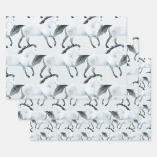Winter Blau Schneeweißes Pferd Geschenkpapier Set
