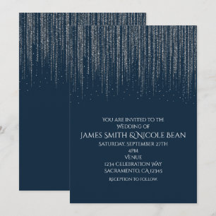 Winter Blau & Silber Funkelnde Eislichter Hochzeit Einladung