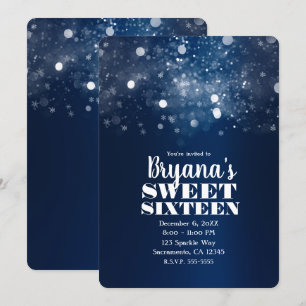 Winter Blau Silber Glitzernde Lichter Sweet 16 Par Einladung