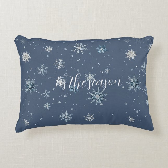 Winter Blau Silber Schneeflocken Weihnachten Dekokissen (Vorderseite)