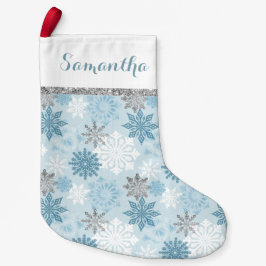 Winter Blau und Silber Personalisiert Kleiner Weihnachtsstrumpf