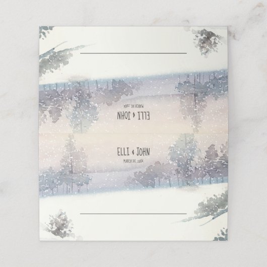 Winter Blau und Weiß Hochzeit Platzkarte (Außenseite Aufgefaltet)