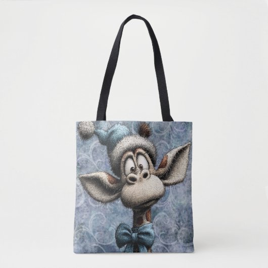 Winter Blau Weihnachten Süße Giraffe Mit Hut Tasche (Vorderseite)