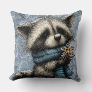 Winter Blau Weihnachten Süßer Waschbär Mit Schal Kissen