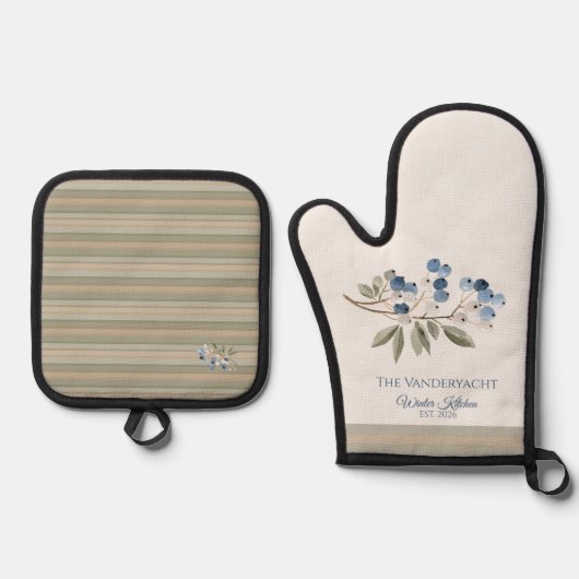 Winter Blaubeer Botanisch Ofenhandschuh & Topflappen-Set (Vorderseite)