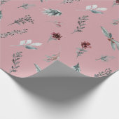 Winter Blaue Fichte & Gewürzbeeren Staubrose Geschenkpapier (Ecke)