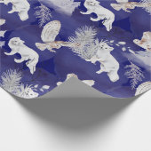 Winter Blaue Fox Owl Pine Bäume Wasserfarbe Geschenkpapier (Ecke)