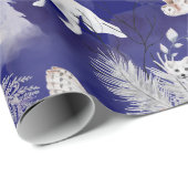 Winter Blaue Fox Owl Pine Bäume Wasserfarbe Geschenkpapier (Rolleneckpunkt)