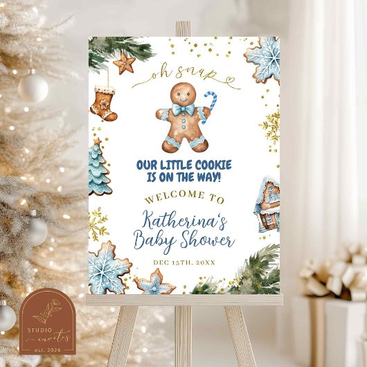 Winter Blaue Lebkuchen Willkommensschild Tafel Poster