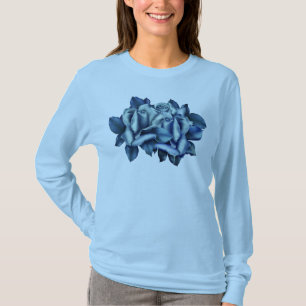 Winter-blaue Rosen-langes Hülsen-T-Shirt T-Shirt