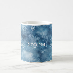 Winter Blaue Weiße Schneeflocken Weihnachten Kaffeetasse