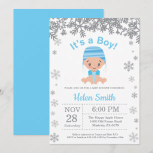 Winter-Blauer-Junge-Baby-Shower-Schneeflocke Einladung