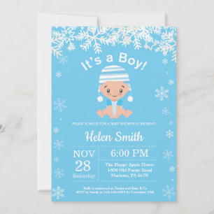 Winter-Blauer-Junge-Baby-Shower-Schneeflocken-Einl Einladung