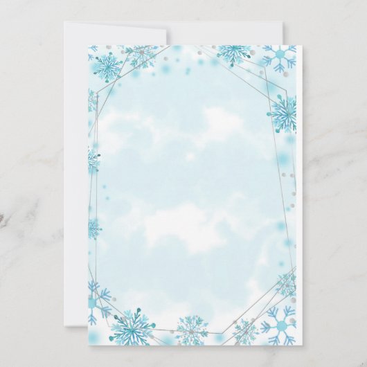 Winter Blauer Schnee in Liebe Schneeflocken Brautp Einladung (Rückseite)