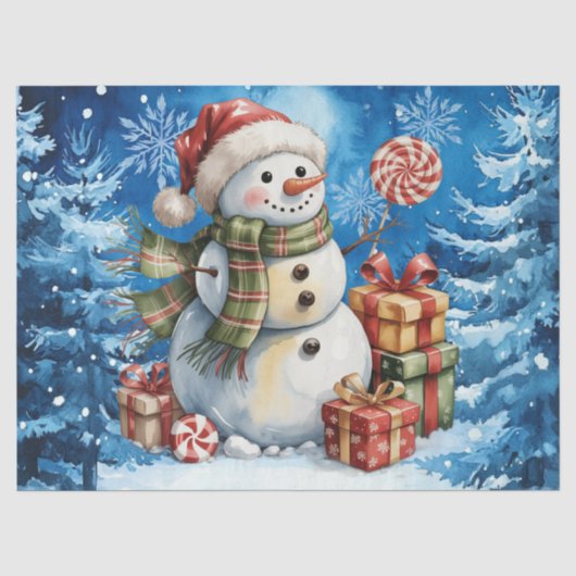 Winter-Blauer Schneemann und Weihnachtsgeschenke Seidenpapier (Vorderseite)