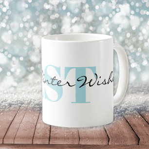 Winter Blaues Monogramm und warme Winterwünsche Kaffeetasse
