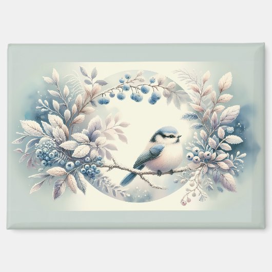 Winter Blaumeisen-Beerenkranz Magnet (Vorderseite)