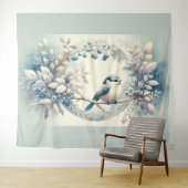 Winter Blaumeisen-Beerenkranz Wandteppich (Beispiel (Horizontal))