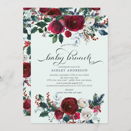 Winter Bloom Floral Baby Dusche Brunch Einladung (Vorne/Hinten)