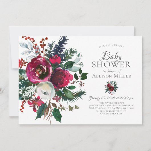 Winter Bloom Floral Baby Dusche Einladung (Vorderseite)