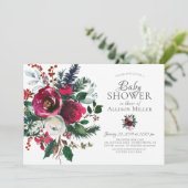 Winter Bloom Floral Baby Dusche Einladung (Stehend Vorderseite)