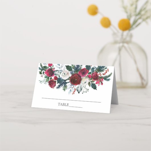 Winter Bloom Floral Brautparty Platzkarte (Vorderseite)