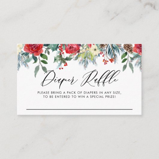 Winter Blooms Baby Duschdusche Windeln Raffel Begleitkarte (Vorderseite)