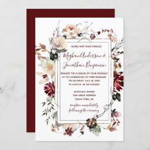 Winter Blooms Gold Frame - Burgund - Hochzeit   Einladung