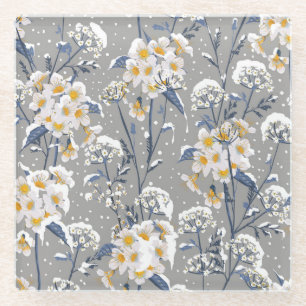 Winter Blossom: zartes Blumenmuster Glasuntersetzer