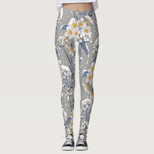 Winter Blossom: zartes Blumenmuster Leggings (Vorderseite)