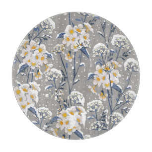 Winter Blossom: zartes Blumenmuster Schneidebrett