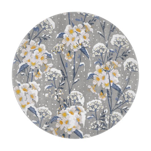 Winter Blossom: zartes Blumenmuster Schneidebrett (Vorderseite)