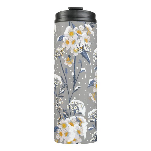 Winter Blossom: zartes Blumenmuster Thermosbecher (Vorderseite)